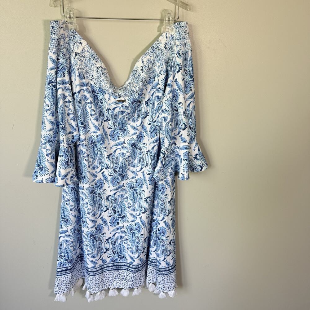 Cabana Life Charleston Off Shoulder Tassel Dress Paisley 3X vacation resort NEW - Picture 5 of 6